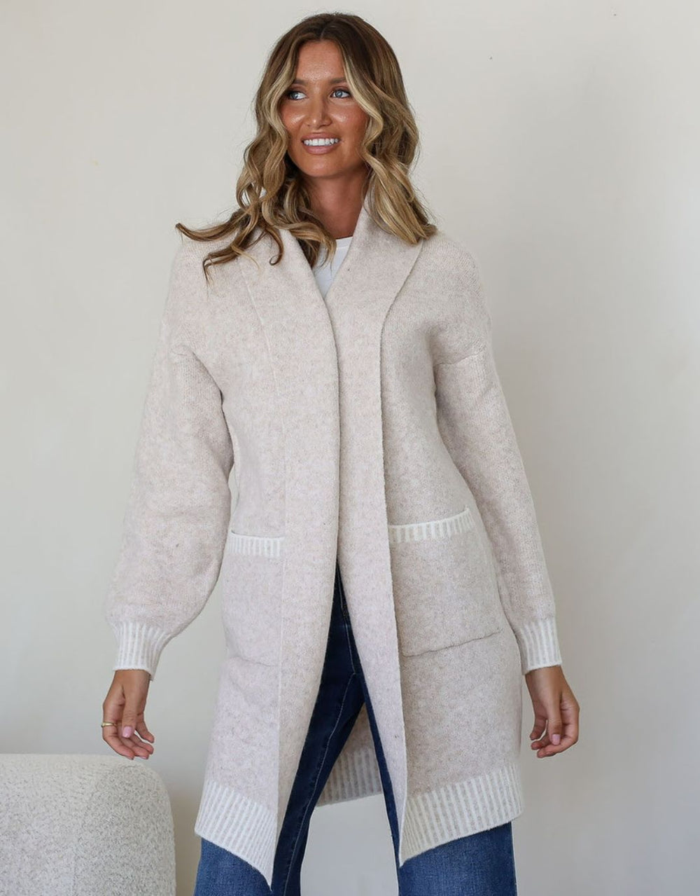 Vera Blanket Stitch Coatigan - Latte