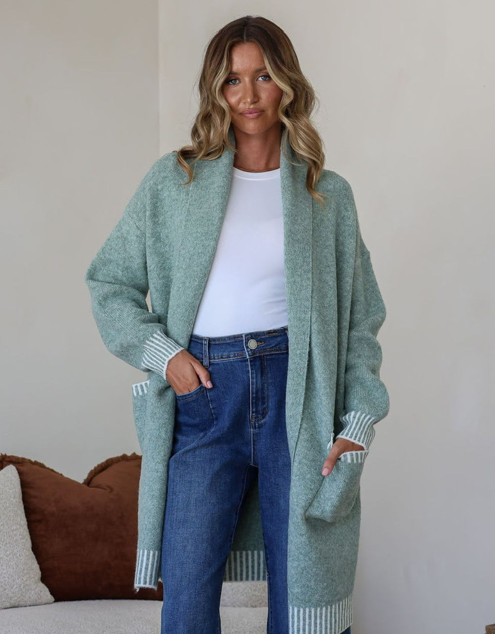 Vera Blanket Stitch Coatigan - Sage