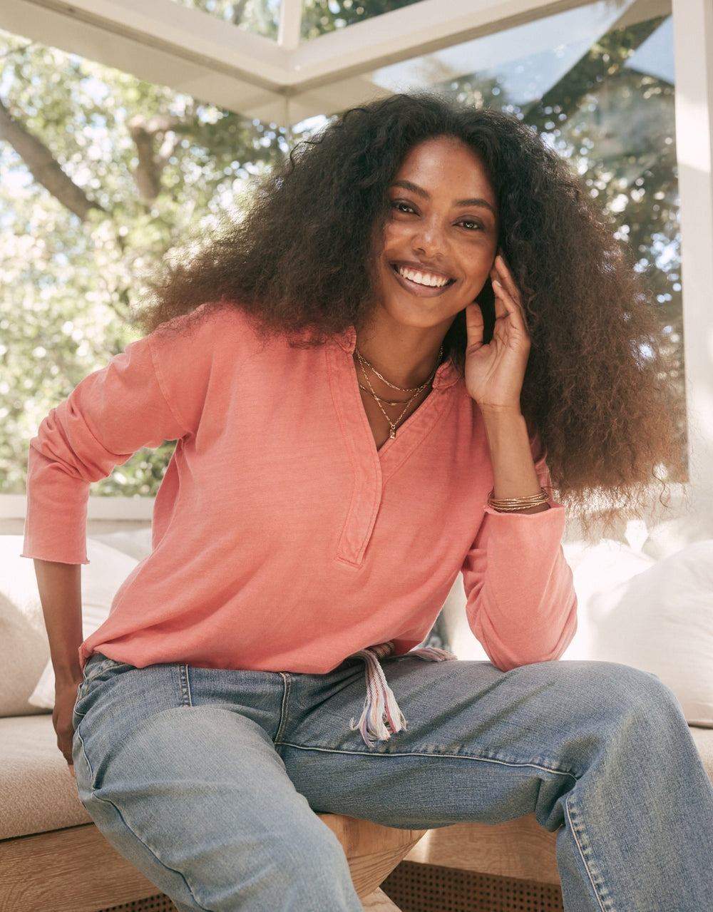 Henley Sunset Top - Melon