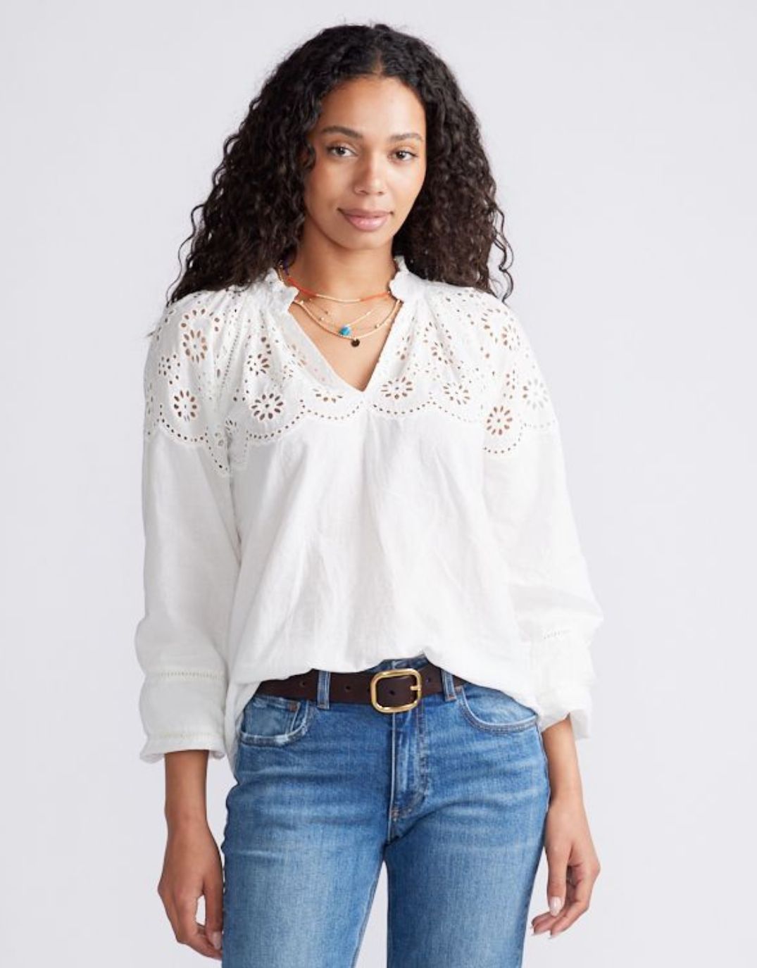Fleur Broderie Blouse - White