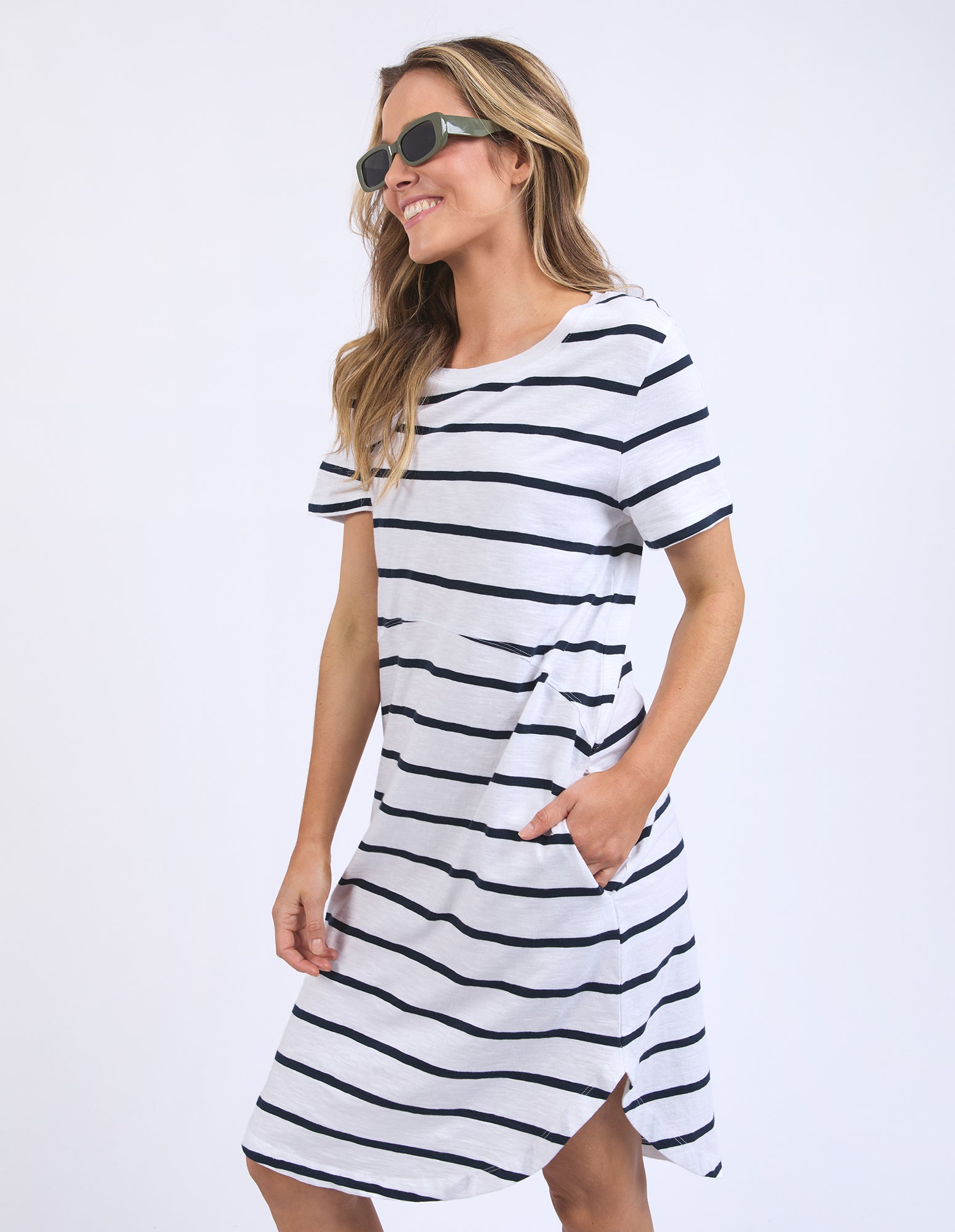 Bay Stripe Dress - White/Dark Sapphire Stripe