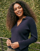 The Refined Rib Long Sleeve Top - Navy