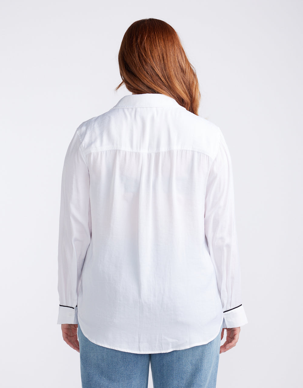 Charlize Drape Shirt - White/Black Piping