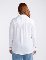 Charlize Drape Shirt - White/Black Piping