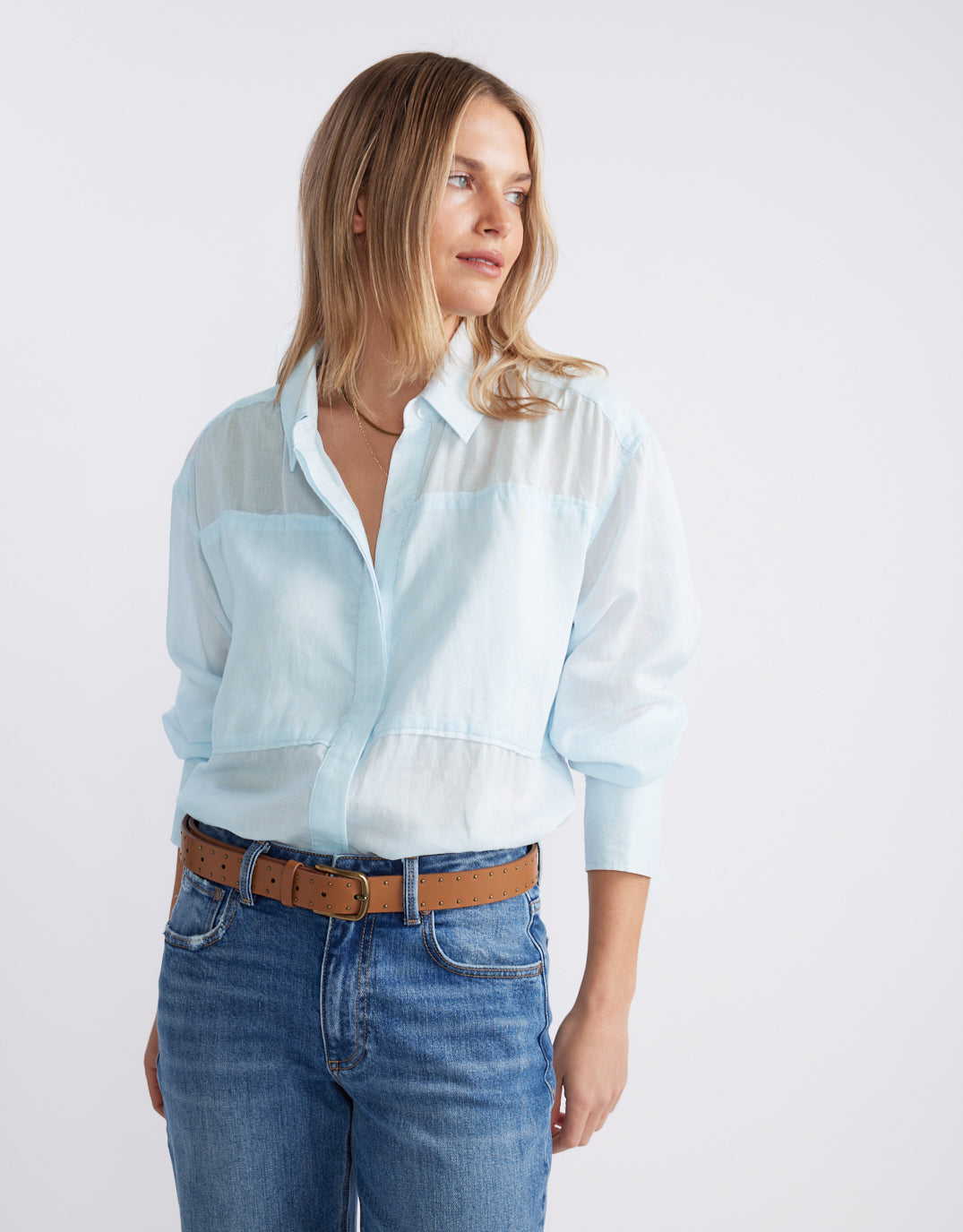 Chloe Panel Shirt - Ice Blue