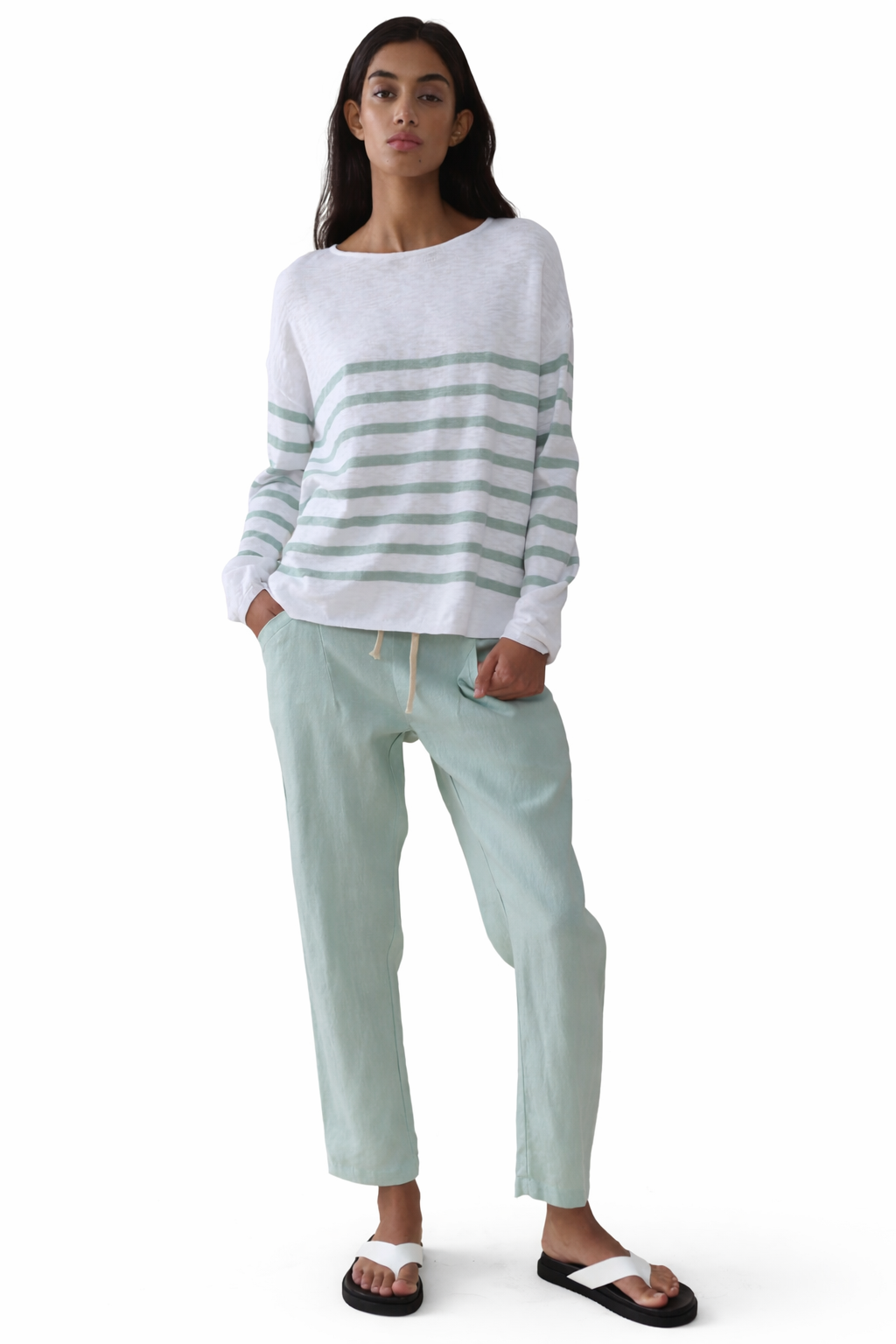 Bobbie Top - White/Duck Egg