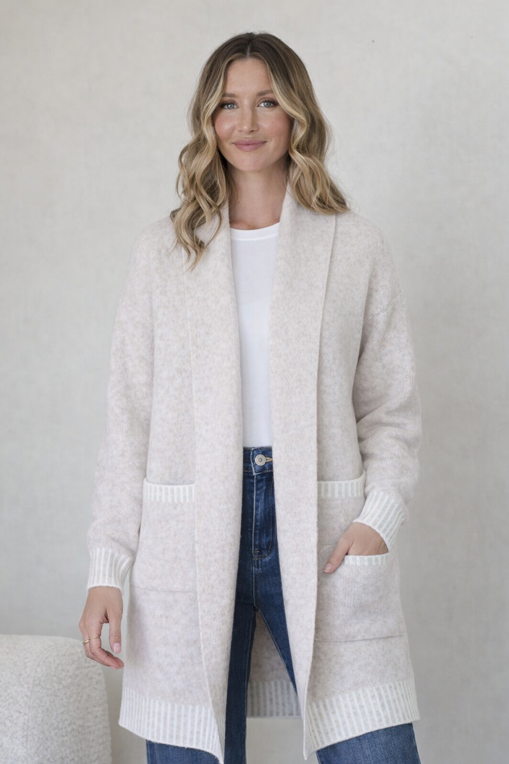 Vera Blanket Stitch Coatigan - Latte