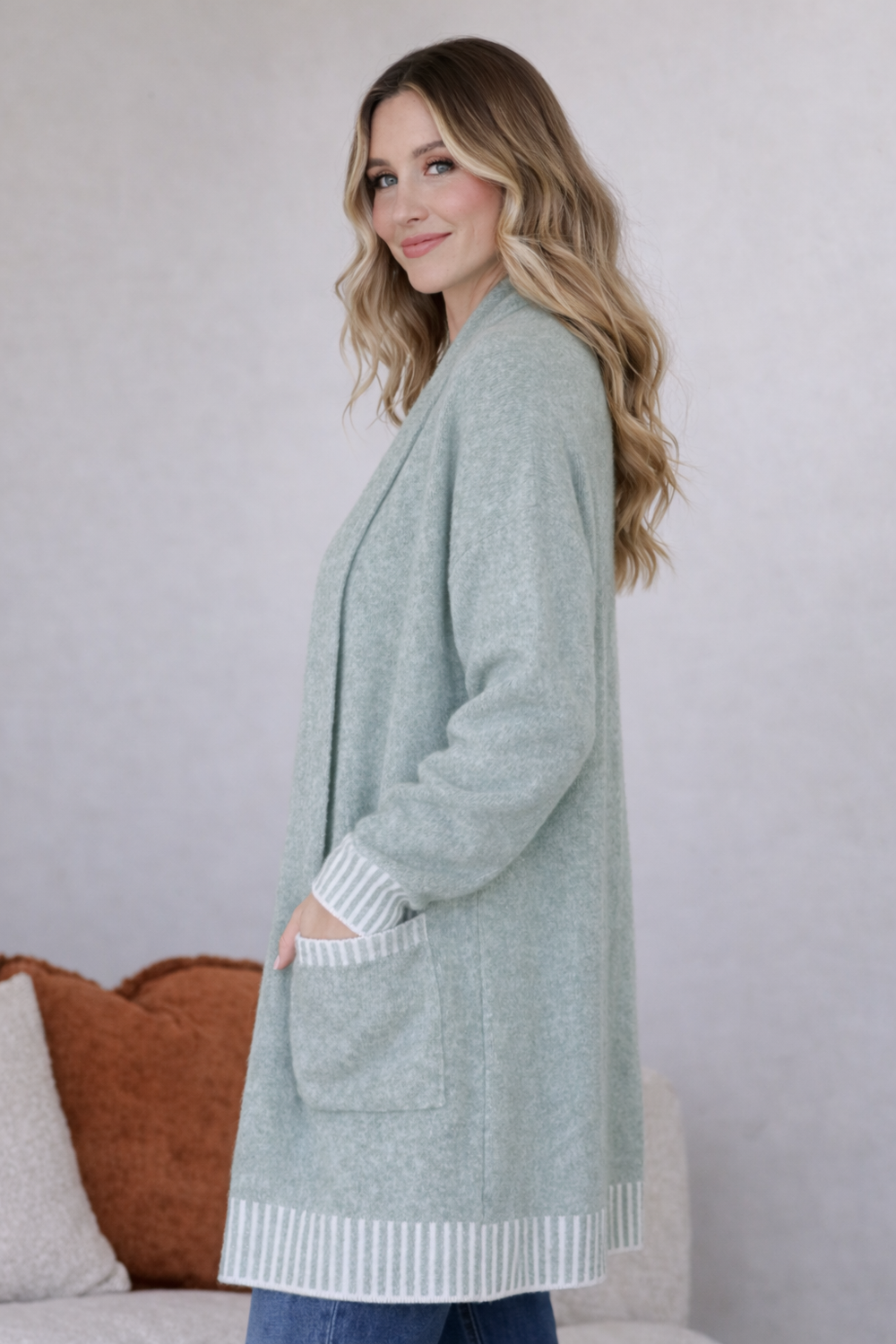 Vera Blanket Stitch Coatigan - Sage