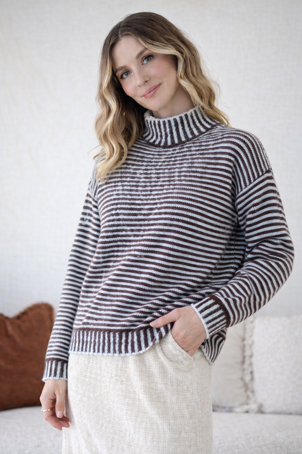 Billie Stripe Knit - Chocolate/Powder Blue