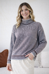 Billie Stripe Knit - Chocolate/Powder Blue
