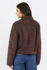 Exhibit Mock Suede Button Front Cropped Jacket - Chocolate