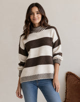 Gigi Wool Blend Stripe Knit - Chocolate/Natural