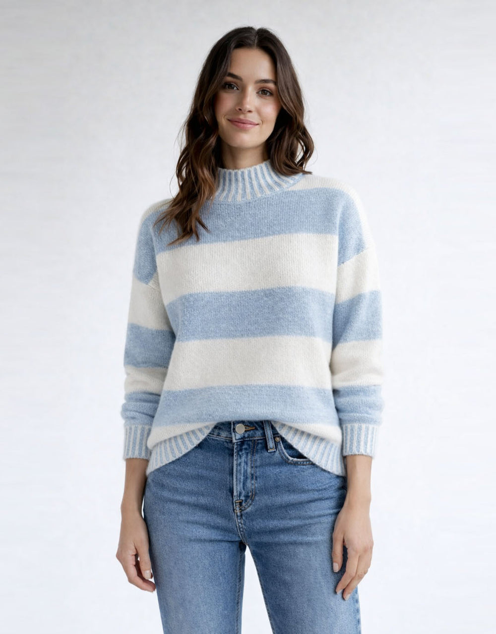Gigi Wool Blend Stripe Knit - Powder Blue/White