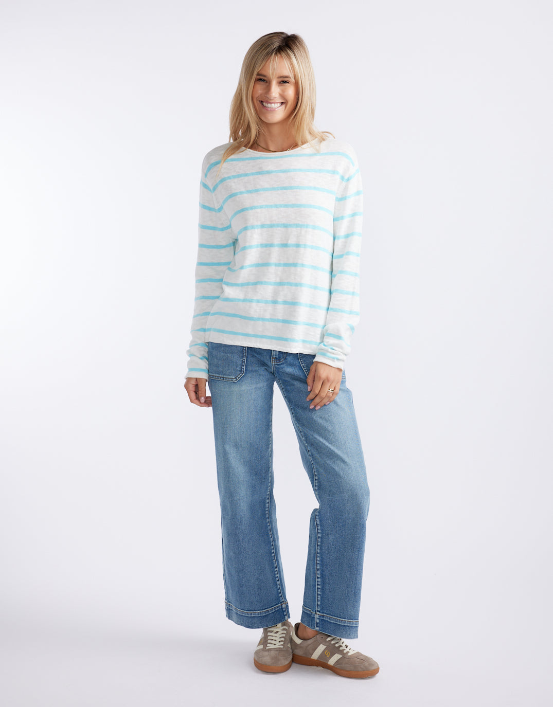 Harper Sweater- White/Ice Blue