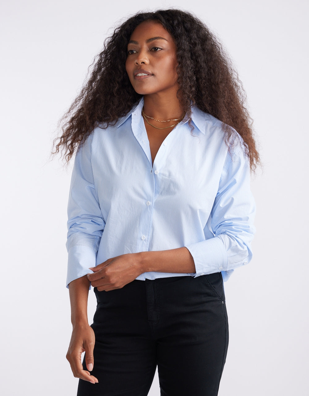 Hayley Classic Shirt - Blue Thin Stripe