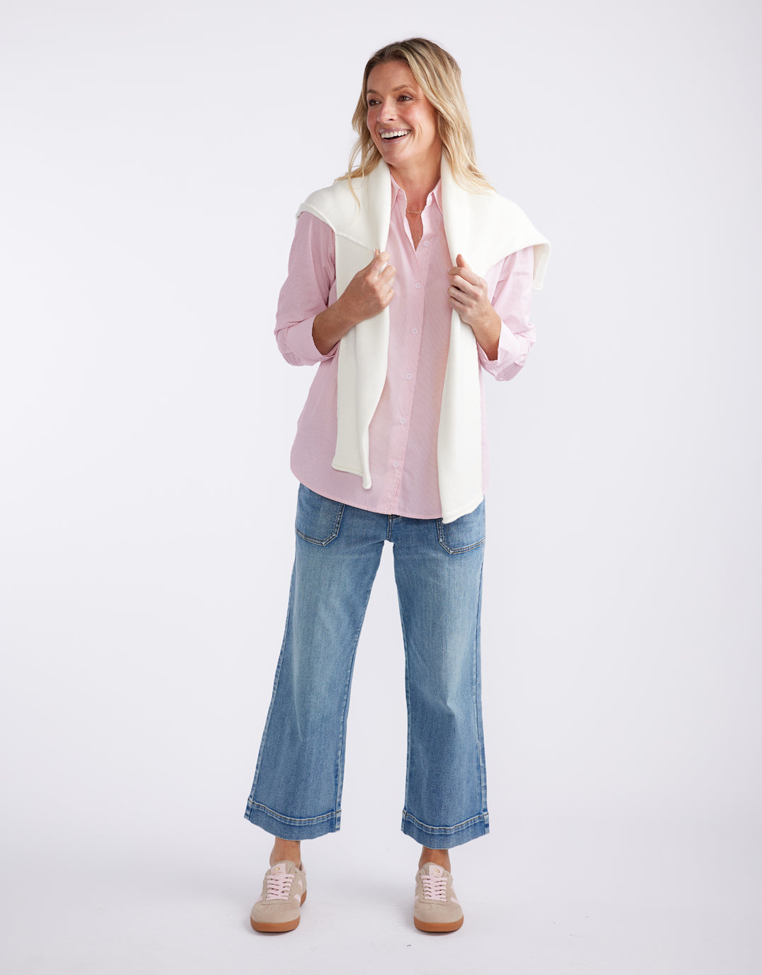 Hayley Classic Shirt - Pale Pink Stripe