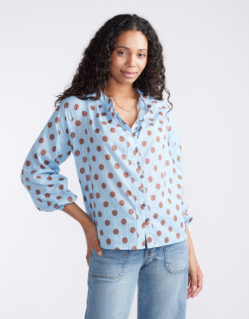 Malta Blouse - Powder Blue/Mocha