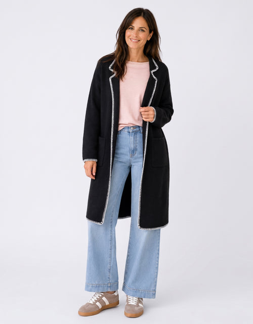 Noa Blanket Stitch Coatigan - Black