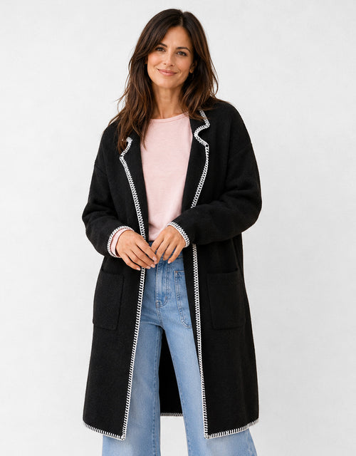Noa Blanket Stitch Coatigan - Black