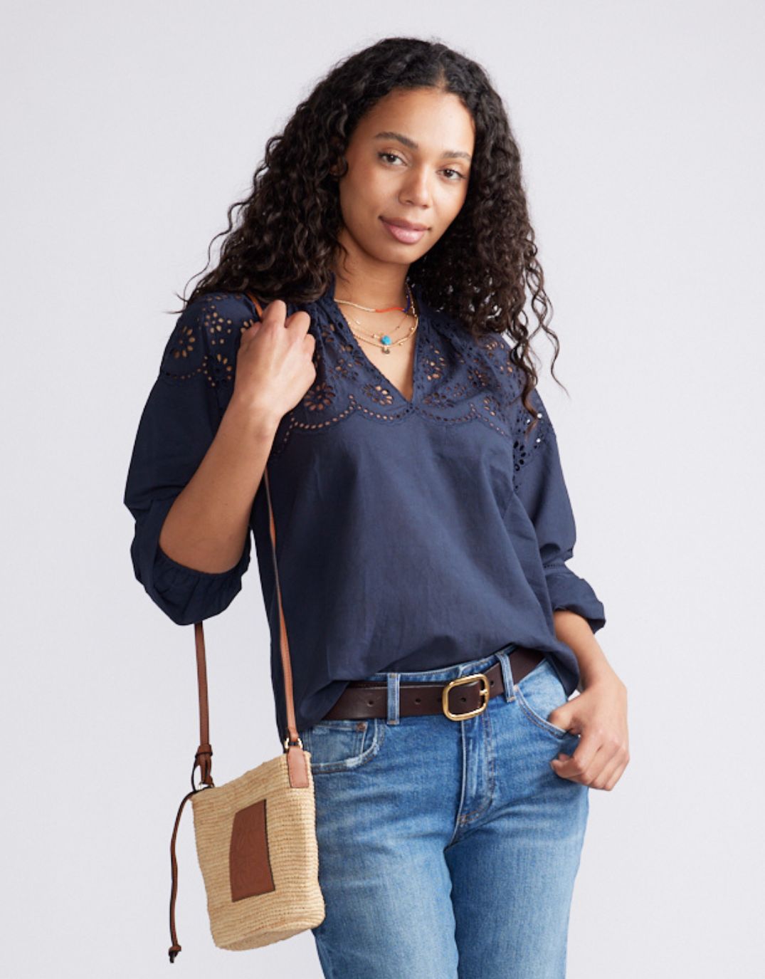 Fleur Broderie Blouse - Navy