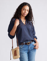 Fleur Broderie Blouse - Navy