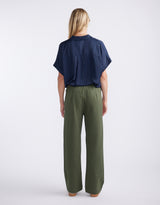 Timeless Straight Leg Ponte Pant - Khaki / Navy