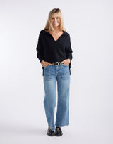 Provence Wool Cashmere Collared Knit - Black