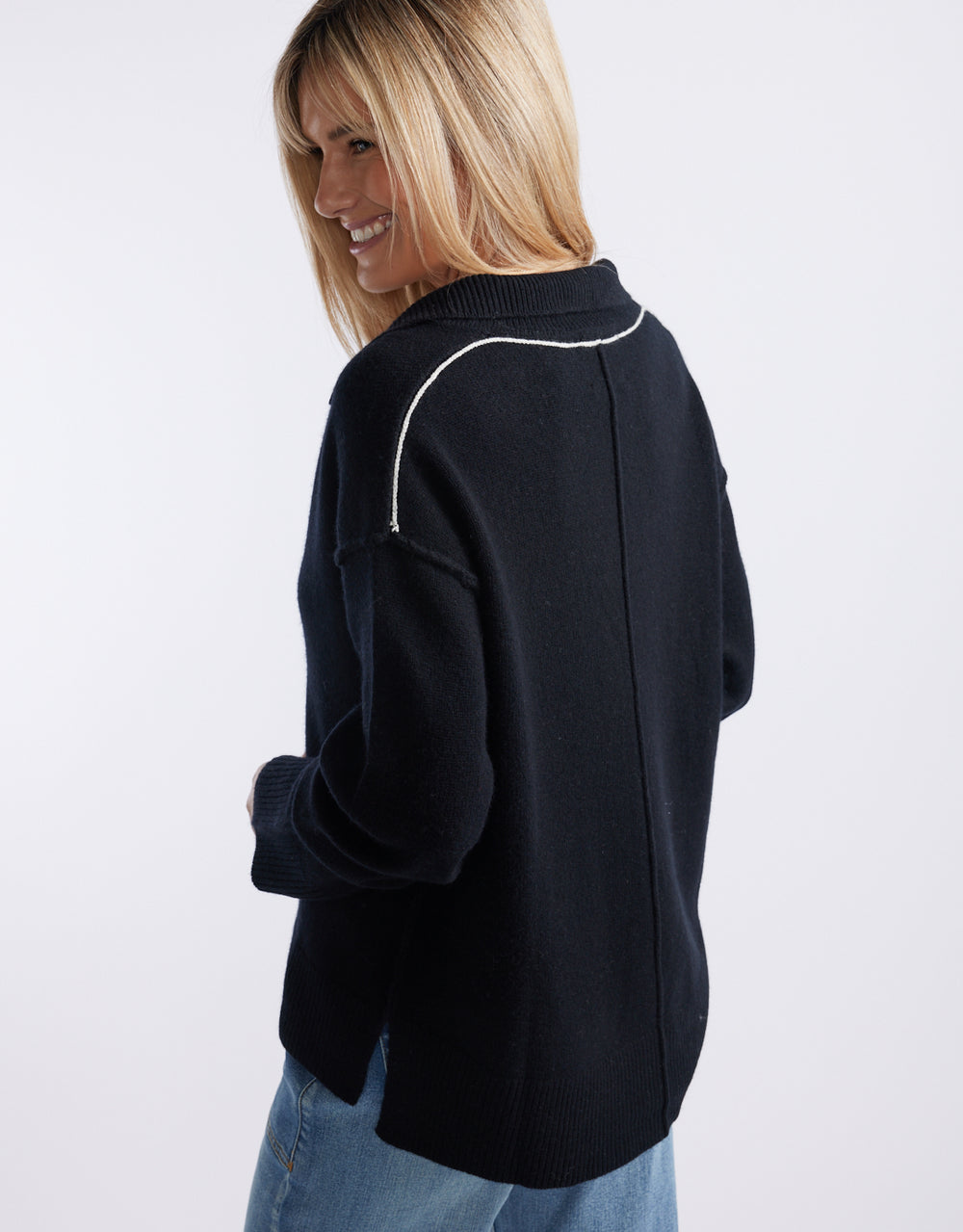 Provence Wool Cashmere Collared Knit - Black