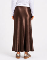 Prodigy Satin Bias Cut Maxi Skirt - Chocolate