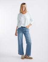 Relaxed Long Sleeve T-Shirt - Ice Blue/White