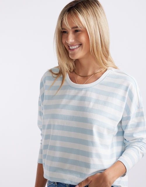 Relaxed Long Sleeve T-Shirt - Ice Blue/White