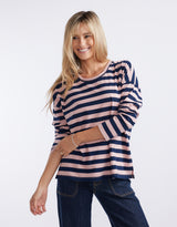 Relaxed Long Sleeve T-Shirt - Navy/Washed Pink