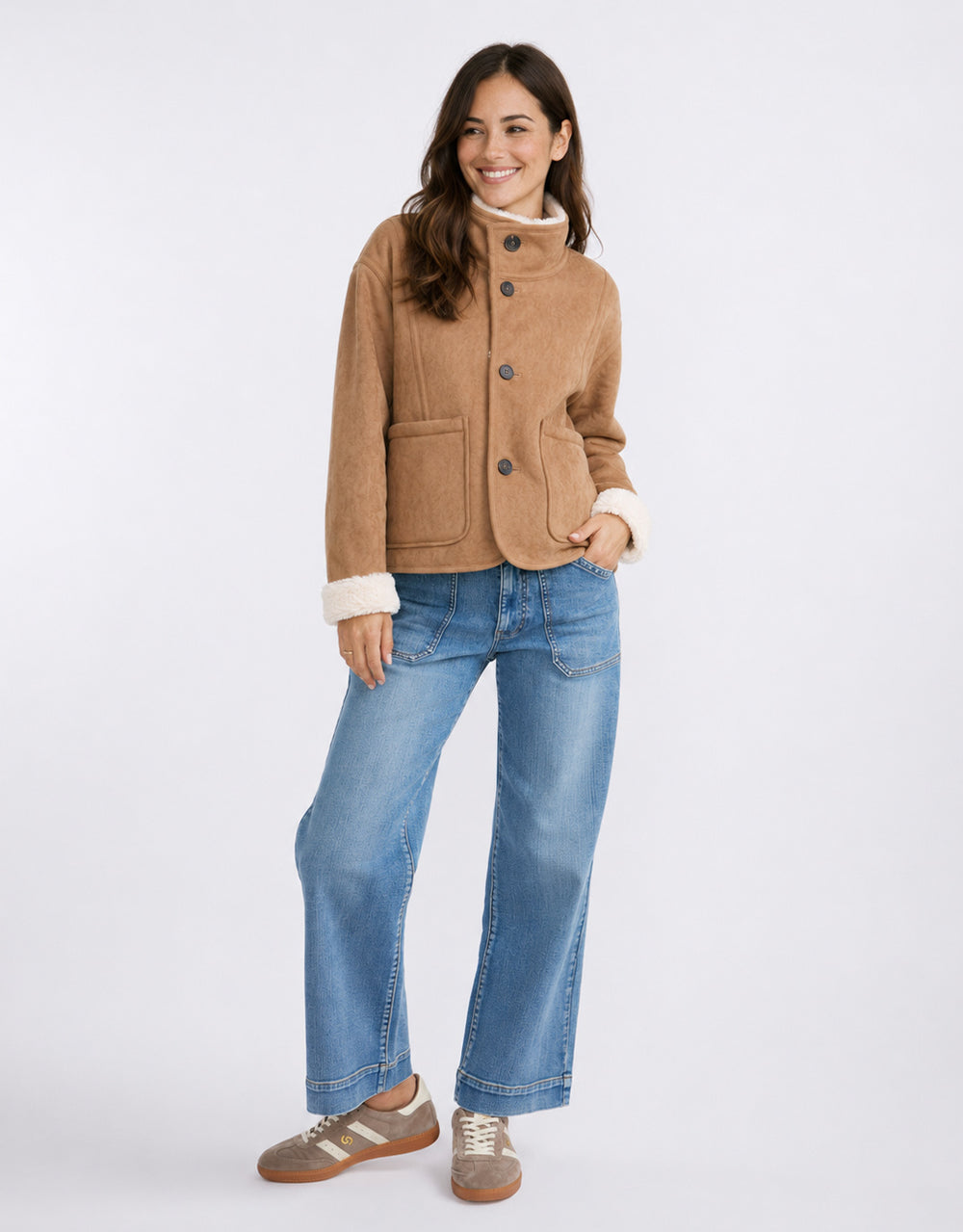 Reversible Sherpa Jacket - Camel/Ecru