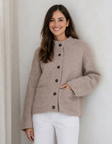 Romy Wool Blend Funnel Neck Cardigan - Warm Beige