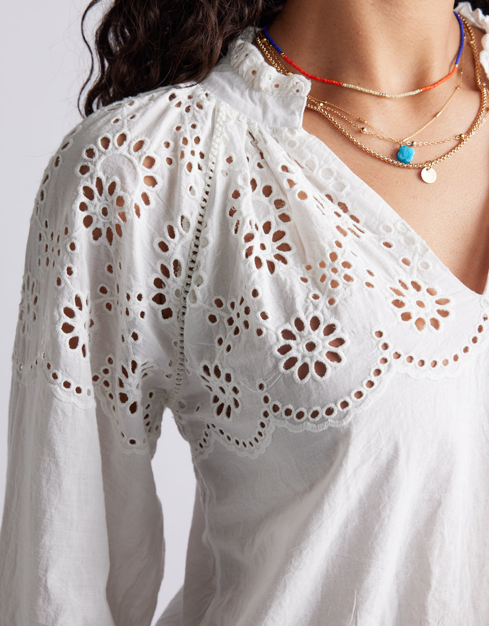 Fleur Broderie Blouse - White