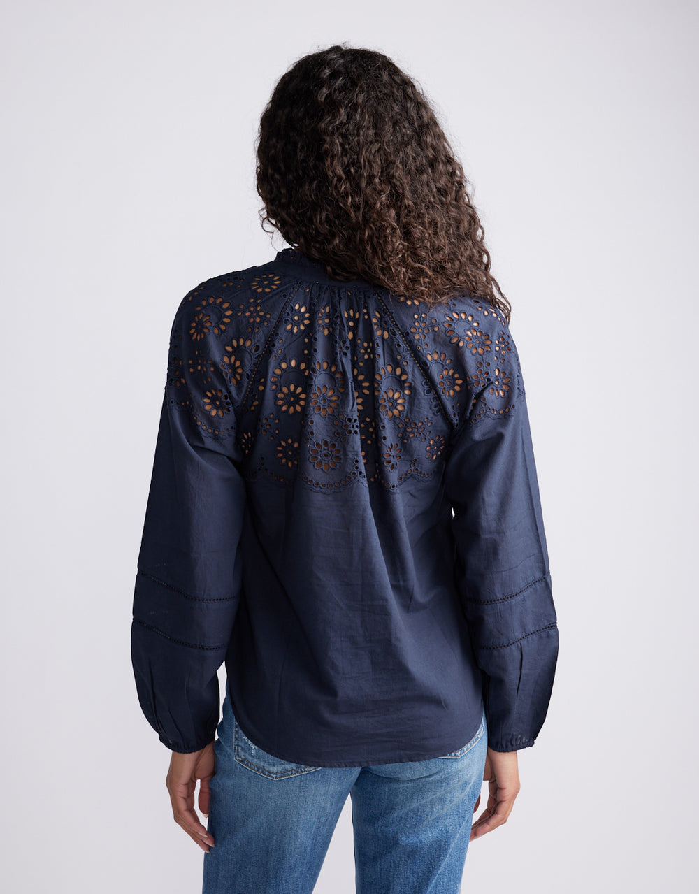 Fleur Broderie Blouse - Navy