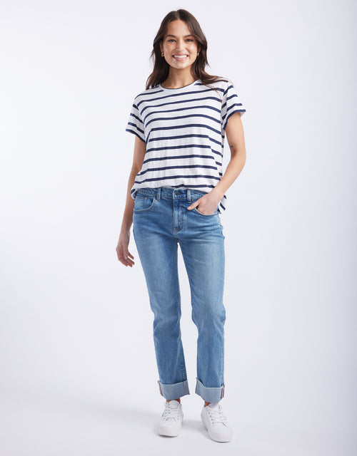 Turn Back T-Shirt - White/Navy Stripe