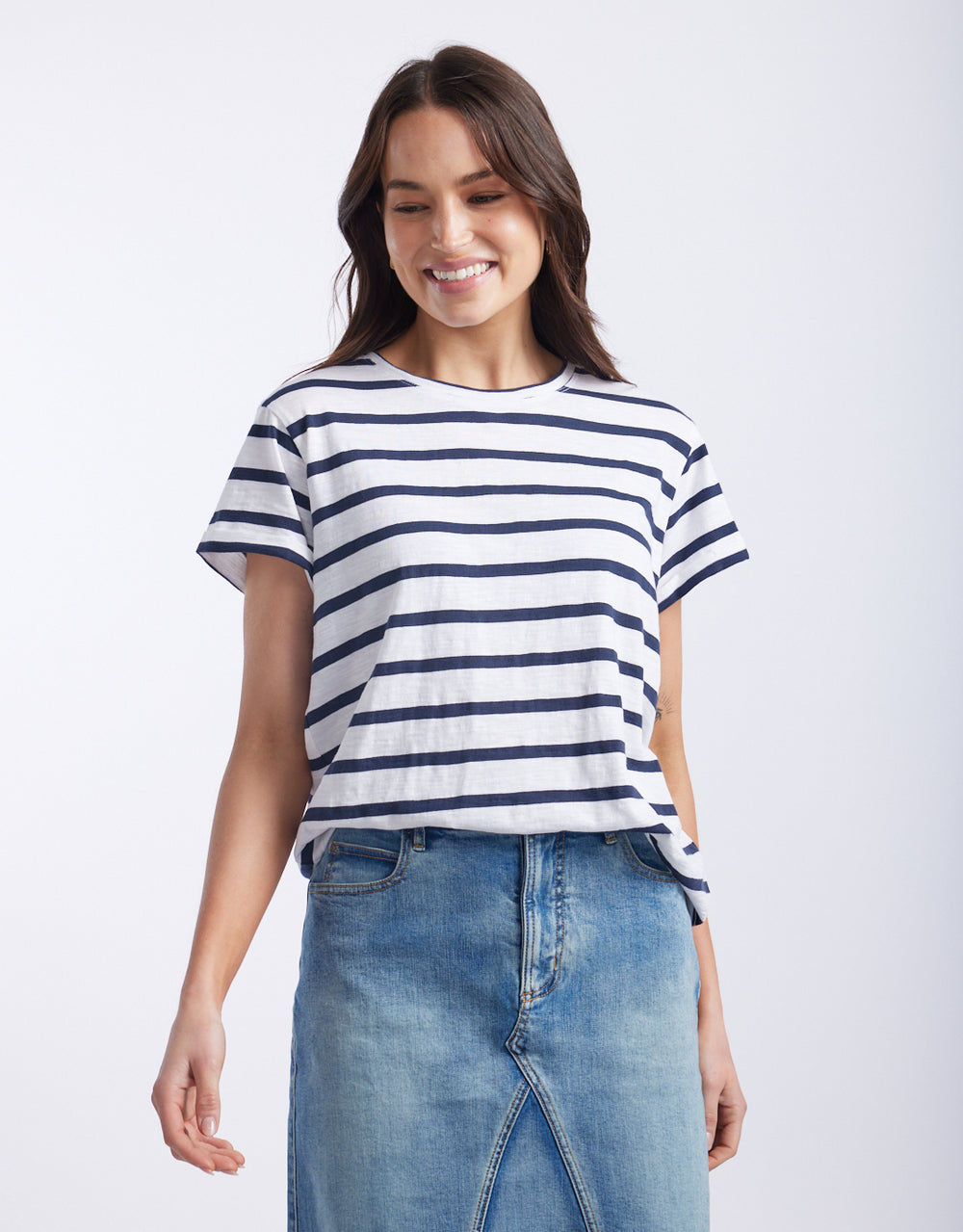 Turn Back T-Shirt - White/Navy Stripe