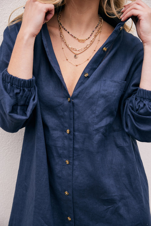 Linen St Barts Dress - Navy