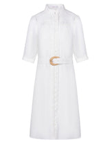 Ila Lace Short Sleeve Linen Dress - White