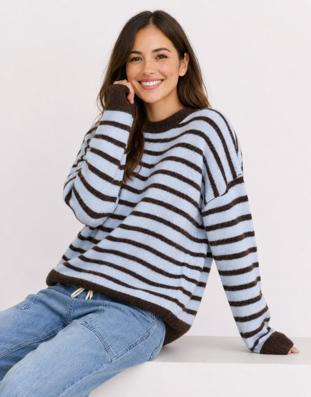 Zara Woolblend Stripe Contrast Knit - Blue/Chocolate