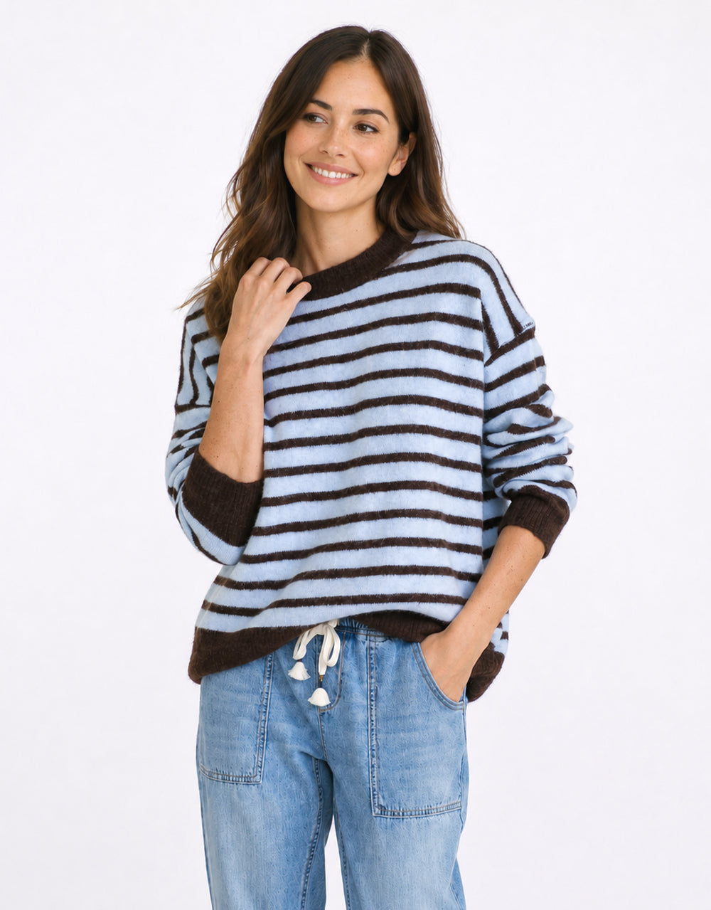 Zara Woolblend Stripe Contrast Knit - Blue/Chocolate