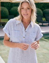 Amber Striped Linen Dress - Blue/White Stripe