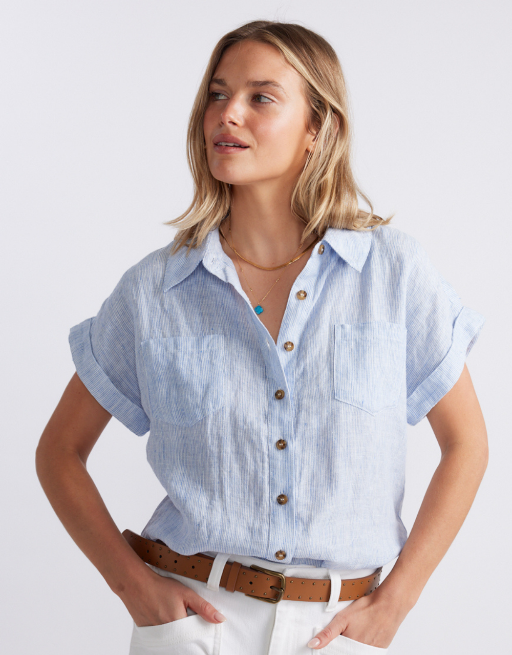 Amber Striped Linen Shirt - Blue/White Stripe