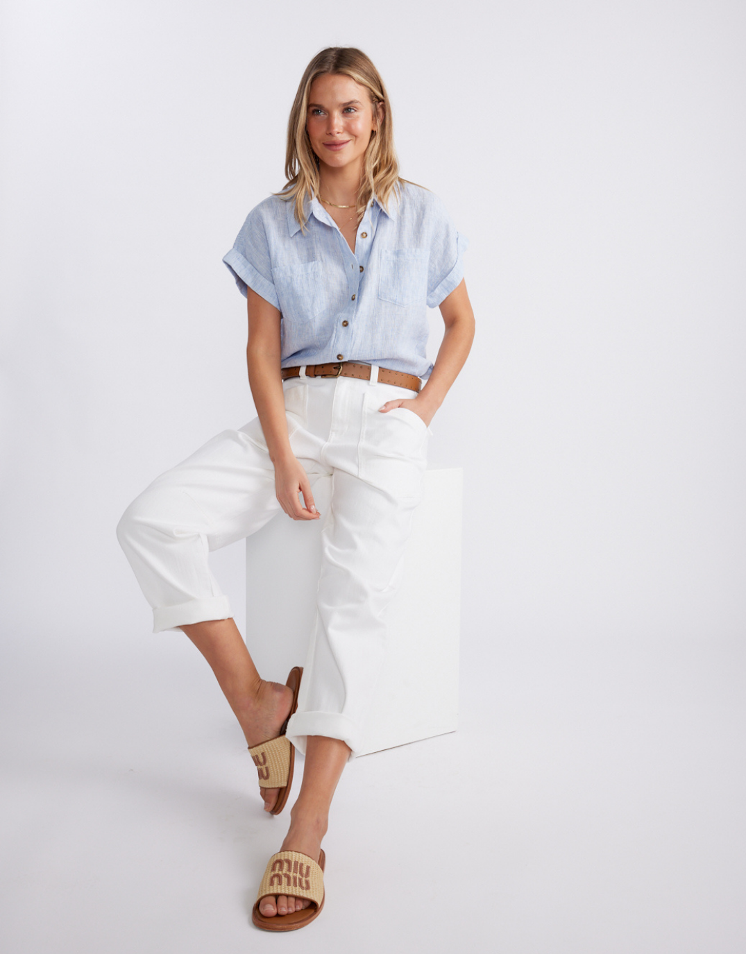 Amber Striped Linen Shirt - Blue/White Stripe