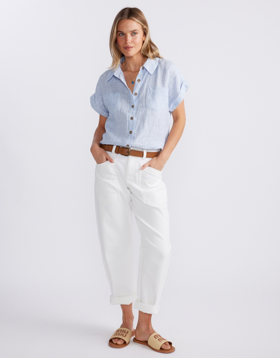 Saskia Stretch Cargo Barrel Jean - White