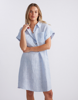 Amber Striped Linen Dress - Blue/White Stripe