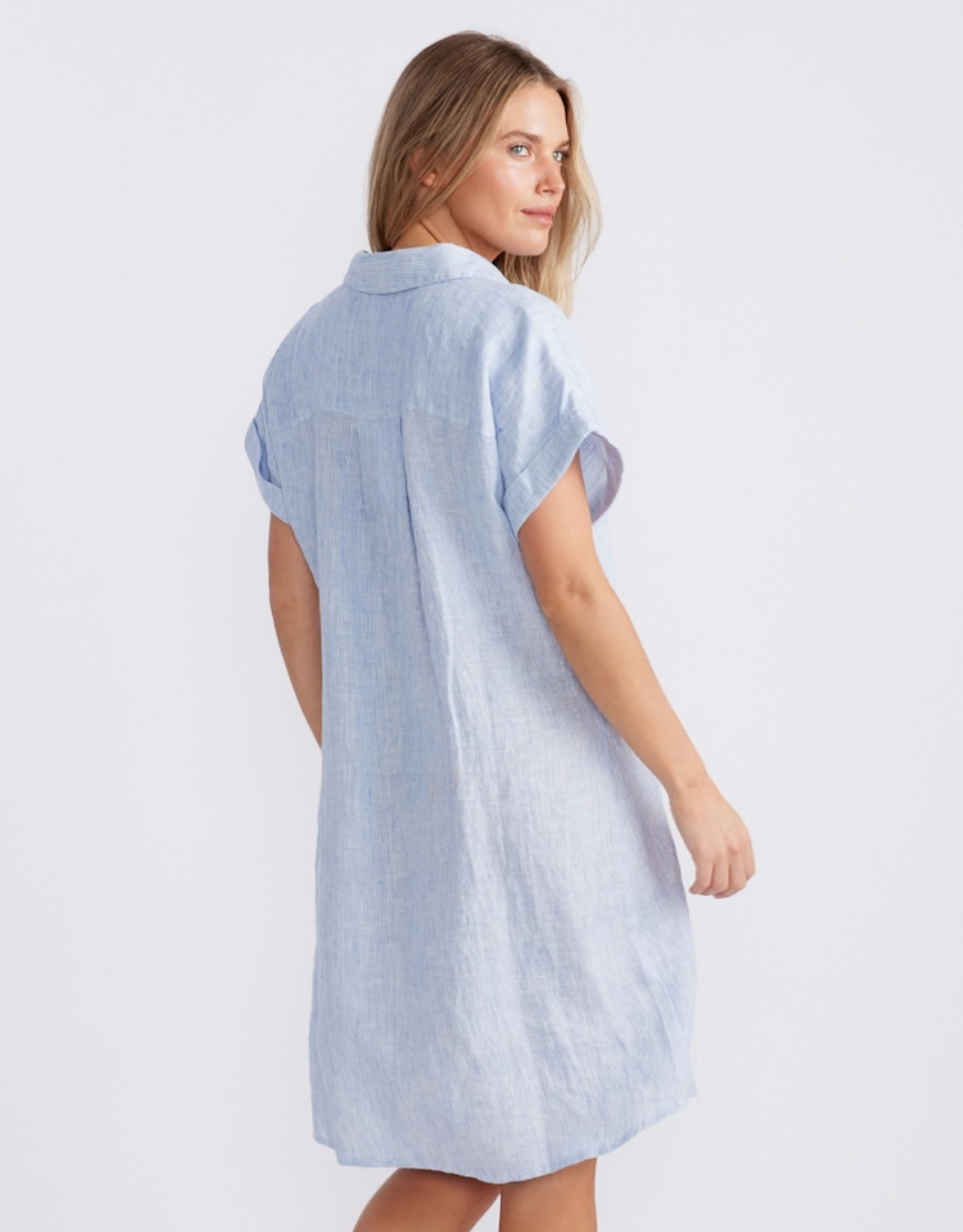 Amber Striped Linen Dress - Blue/White Stripe