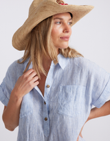 Amber Striped Linen Dress - Blue/White Stripe