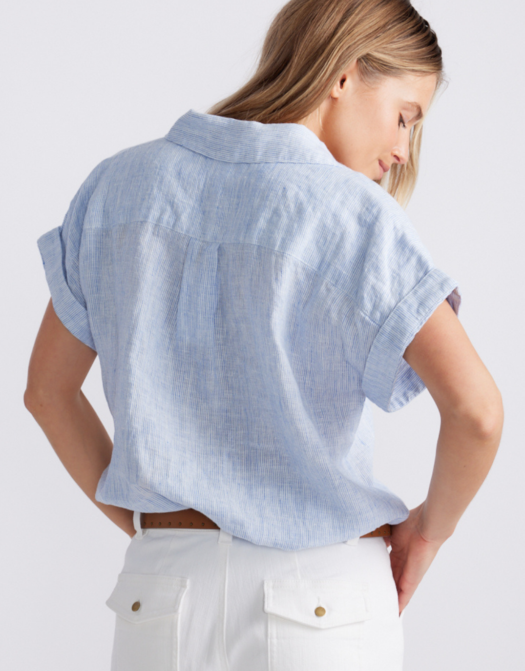 Amber Striped Linen Shirt - Blue/White Stripe